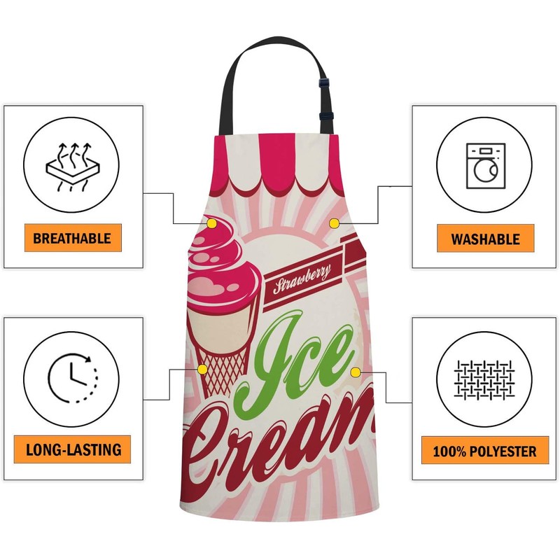 oFloral Ice Cream Apron Unisex Adjustable Bib Apron, Cooking Kitchen
