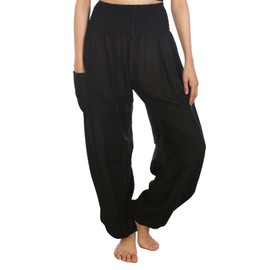 LOFBAZ Harem Pants for Women Yoga Boho Hippie Flowy Summer Clothing Womens Palazzo Bohemian Pajama Beach Indian Gypsy Genie Clothes Solid 1 Black L