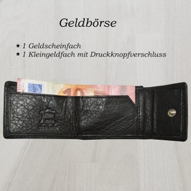 flevado Small Handy Leather Wallet with Key Ring G-831 for Men and Women, black