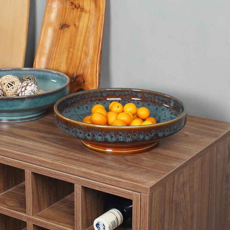 STE-CER Ceramic Fruit Bowl for Kitchen Counter,Decorative Pedestal Bowl for