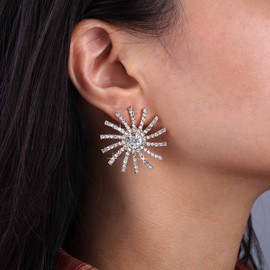 Aneneiceera Boho Crystal Sunburst Earrings Gold Rhinestone Sun Stud Earrings Vintage Sun Spike Earrings CZ Art Deco Earrings Jewellery for Women (Gold), Zinc