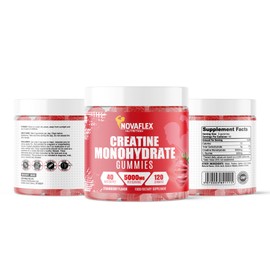 NovaFlex Nutrition - Creatine Monohydrate Gummies 5000mg - Muscle Growth, Strength & Recovery - Sugar Free Pre-Workout - 40 Day Supply - Vegan Creatine - Strawberry Flavour - Men & Women