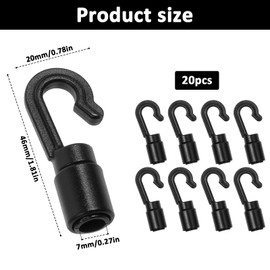 20PCS Bungee Shock Cord Hooks for 1/4 Inch Rope Terminal Ends, Shock Cord Open End Hook, Elastic Rope Round Hole Environmental Protection Hook, Tabbed S Open with Straight Hooks for Kayaks