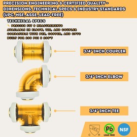 Vigolix Push Fit Fittings 3/4" inch - Plastic Quick Connect 4Couplers, 4Elbows, 4Tees & Disconnect Clip - Fits PEX, Copper, CPVC, PE-RT Pipes - Easy No Tools Installation for Plumbing [12 Pack]