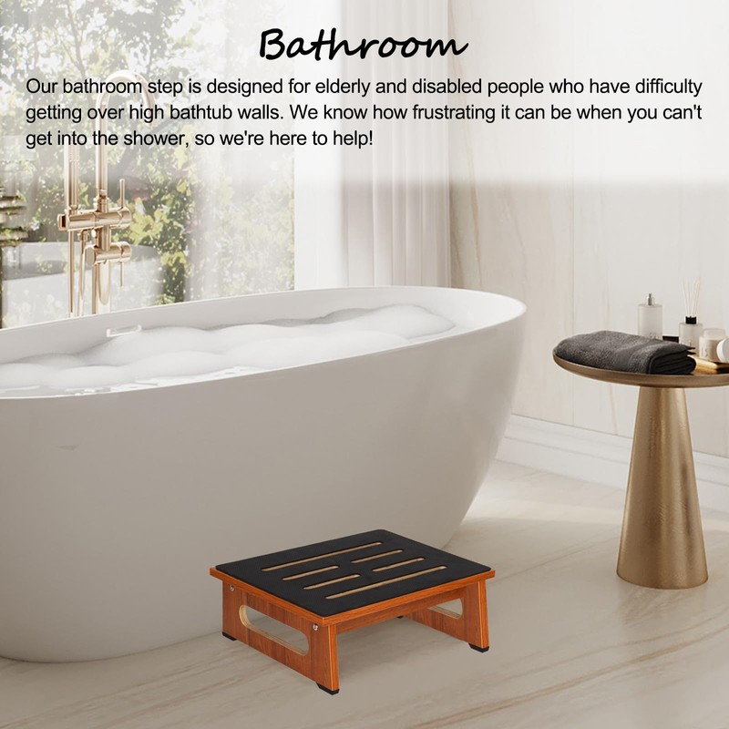 Wooden Step Stool with Non-Slip Rubber Feet Step, Heavy Duty
