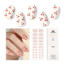 EBANKU Semi Cured Gel Nail Strips, 20PCS Clear Base Cherry UV Gel Nail Stickers Wraps for Summer Nail DIY Salon-Quality with Nail File, Stick- UV Light Required