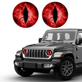 2PCS Beast Eyes Headlight Decals, 3D Stereo Eyes Headlight Decal Stickers, Round Headlight Decal, Universal Car Body Window Bumper Decoration Stickers for Jeep Wrangler (Red)