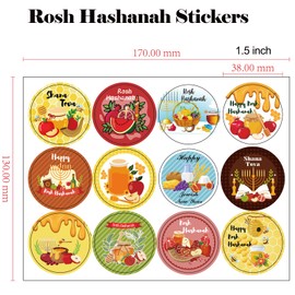 Qpout 20 Sheets Rosh Hashanah Stickers (240 Jewish New Year Stickers), Shana Tova Stickers for Gifts Box Envelops Candy Bags Water Bottles Scrapbook Laptop, 1.5 inch Round