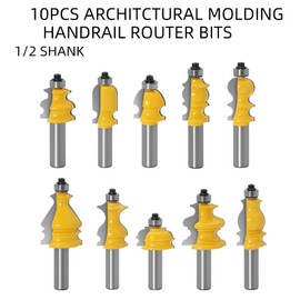 CHCYWJGJ 10PCS Architectural Molding Router Bit Set 1/2 Shank Casing Base CNC Line Handrail Woodworking Cutters Face Mill Woodworking Chisel Cutter Milling Tool