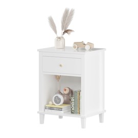 Nightstand with Drawer, 26.77''H Wooden Nightstand with Drawer & Open Storage Shelf, White Wooden Bedside Table End Table for Bedroom & Small Spaces, End Table/Nightstand/Bedside Table for Kids Adults