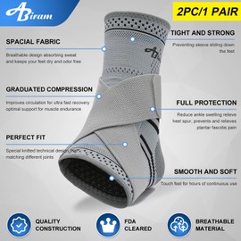 ABIRAM Ankle Brace, Ankle Compression Sleeve for Sprained Foot, Foot Sleeve (1 Pair) with Wrap, Ankle Support, Plantar Fasciitis Relief Socks, Achilles Tendonitis, Women & Men