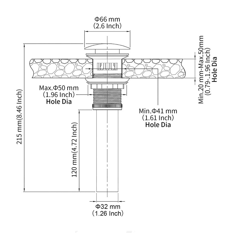 JONKEAN Bathroom Pop Up Drain with Overflow,Vanity Vessel Sink Drain