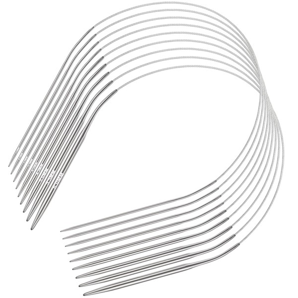Reessy 9Pcs Circular Knitting Needles 60cm Set, Size: 2.0-6.0cm, Stainless