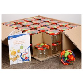 MamboCat 40-Piece Set of Preserving Jars, 230 ml, TO 82 Lids Including Diamant Gelierzauber Recipe Book (English language not guaranteed), Various Lid Colours Available