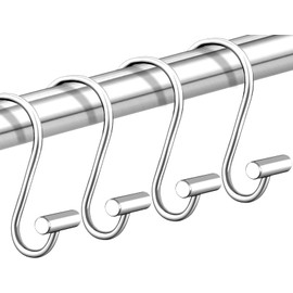 Shower Curtain Hooks Rings,Set of 24 Rustproof Metal Shower Hooks for Shower Curtain,S Shaped Silver Shower Curtain Rings for Bathroom,T-Bar Decorative Shower Hooks Hangers for Shower Curtain Rod