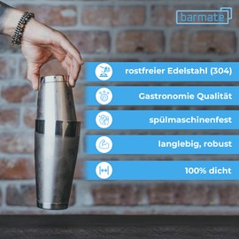 barmate Essential Stainless Steel Boston Shaker, Hawthorne Strainer and Japanese Style Jigger