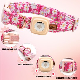 Elegant little tail Airtag Dog Collar, Valentine's Dog Collar Pet with Airtag Holder Flower Pet Collar Dog Girl Boy Puppy Collar Adjustable Dog Collars for Large Dogs