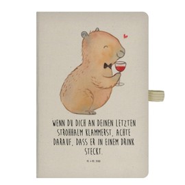 Mr. & Mrs. Panda DIN A4 Baumwoll Notizbuch Capybara Wein - Geschenk, Notizblock, Tiere, Tiermotive, Liebe zum Wein Spruch, Heiterer Capybara, Gute