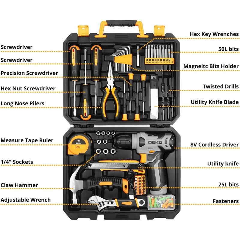 DEKO 126 Pcs Power Tool Combo Kits with 8V Cordless
