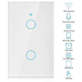 Interruptor de pantalla táctil WiFi de 2 vías, interruptor de luz de pared de control remoto de teléfono inteligente para Alexa/para Google, interruptor inteligente de prevención de incendios(Blanco)