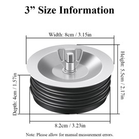 1 Pcs Sewer Cleanout Cap, 3 Inch Rubber Expansion Sewer Pipe Plug Mechanical Test Plug for Most Pipes Sink Pools