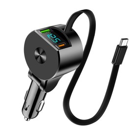 3-in-1 Aufrollbares Auto Ladegerät, 75 W zigarettenanzünder USB QC3.0+PD 30W, Handy Schnellladegerät Auto Zigarettenanzünder Stecker Adapter mit LED Voltmeter, Kompatibel mit Handy GPS Tablet PC...