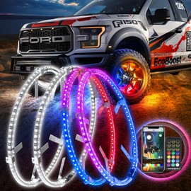 Beatto 15.5inch RGBW -Dreaming Color +Bright White Double Row Wheel Lights, Pure White and Rocker Switch Ctrl Wheel Ring Light for Car, Truck, Pickup, Vehical Offroad