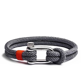 Elegatto Alchor Premium Rope Bracelet for Men | Nylon Marine Cord with Silver Polished Stainless Steel Shackle Closure | Waterproof and Fade-Resistant | Men’s Designer Bracelets | Gray Small (6.5")