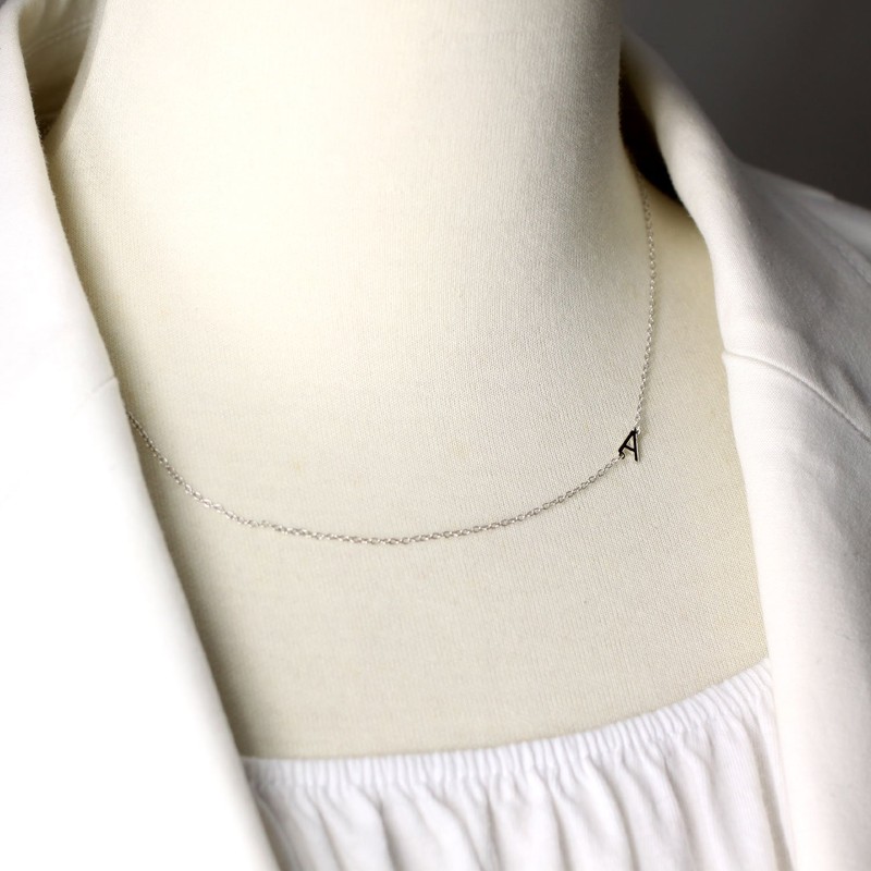 Sterling Silver Side Mini Initial Necklace