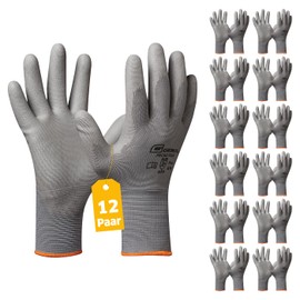 Gebol Micro Flex Grey, Work Gloves for Necessary Sensation, Protective Gloves for Men, Size L (Size 9), 12 Pairs Multipack