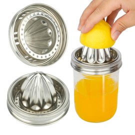 QSYZAIL 2 Pcs Juicer Lid for Mason Jar 3.38 inch Wide Mouth Stainless Steel Orange Lemon Hand Squeezer Manual Juicers