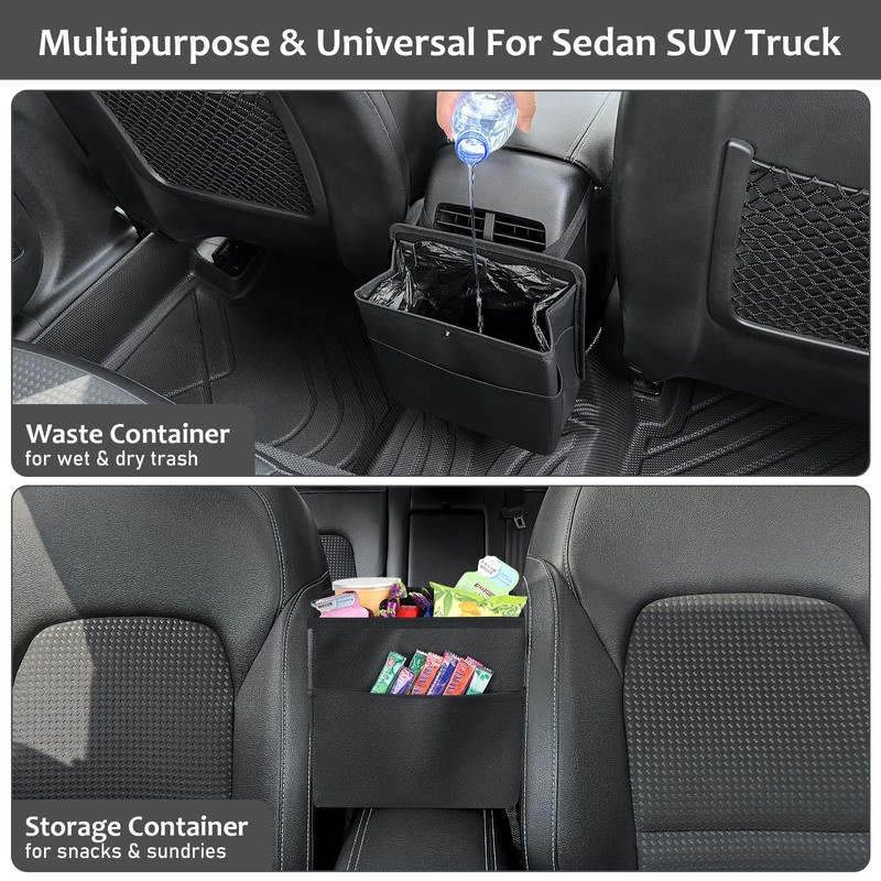 Accmor Car Trash Can with Pocket, Small Vehicle Dustbin Automotive