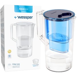 Wessper Water Filter Jug 2.5 L Compatible with Brita Maxtra, Water Filter System to Reduce Limescale, Chlorine, Includes 1 Water Filter Jug + Water Filter Cartridge White/Blue