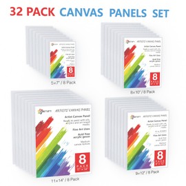 Canvases for Painting - 32 Pack Art Paint Canvas Panels Set Boards - 5x7, 8x10, 9x12, 11x14 Inches, 100% Cotton Blank Canvase Oil Acrylic Watercolor Pouring Paint, Acid-Free for Kids & Artists