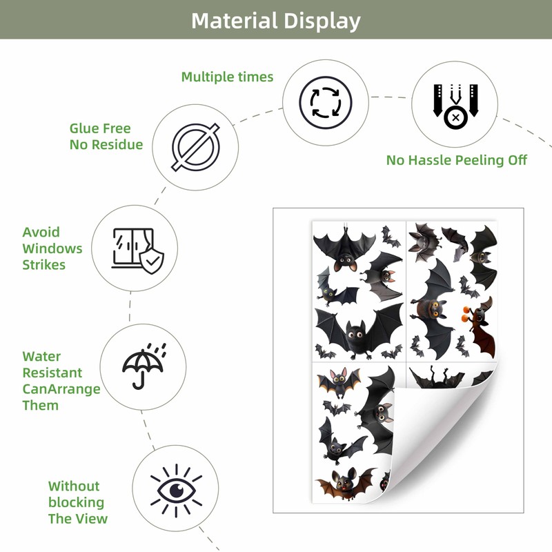 VELUMI Halloween Window Clings, Static Cling Stickers for Glass (Bat2)
