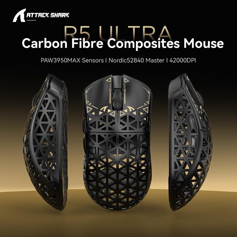 ATTACK SHARK R5 Ultra Wireless Gaming Mouse,39g Superlight Carbon Fiber