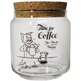 Tom and Jerry SAN3996 Glass Canister Storage Container, Cork Lid, 3.5 inches (9 cm), Time for Coffee, Made in Japan