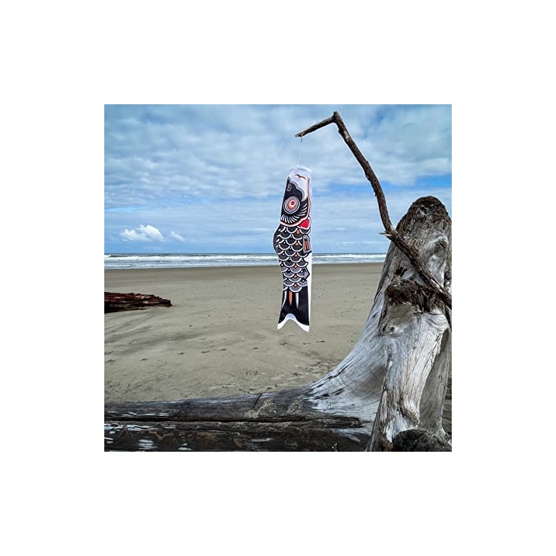En la brisa peces koi Windsock, 36 pulgadas, Negro