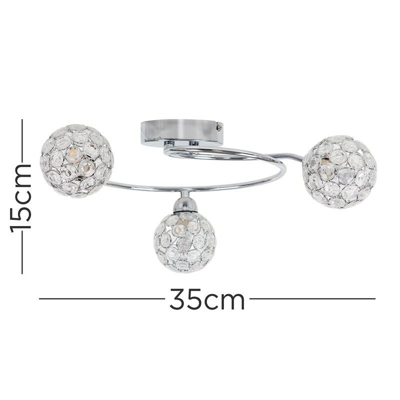 MiniSun Contemporary 3 Way Silver Chrome Swirl Design Flush Ceiling