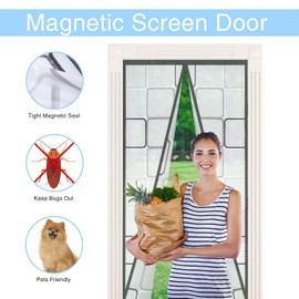 Insulated Door Curtain, Thermal Magnetic Self-Sealing EVA Door Screen, Keep Cold Out Door Cover Auto Closer for Kitchen, Bedroom, Air Conditioner Room,Hands Free, Fits Doors up to 38" x 84", Grey