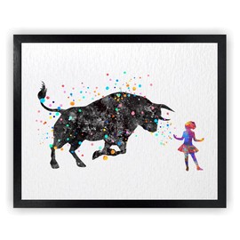 Dignovel Studios Unframed 13X19 Fearless Girl with Bull Courage Bravery Decor Watercolor Inspirational Wall Art Mom Daughter Nursery Décor dnc39