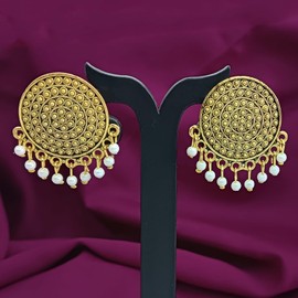 Efulgenz Multipack of 4 Indain Bollywood Fashion Earring for Women Vintage Antique Tribal Oxidized Gold Tone Faux Pearl Round Studs Earring Statement Earrings Jewelry for Women