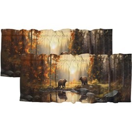 Dabuniu Rustic Cabin Bear Rod Pocket Valances for Kitchen Woodland Hunting Country Wildlife Animals Window Treatment for Living Room Bedroom Bathroom 54 by 18 in, 2 Panel