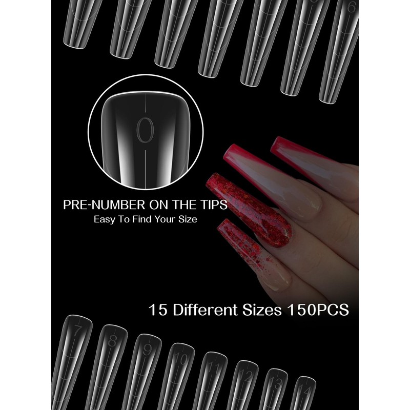 TOROKOM Nail Dual Forms for Poly Nail Gel, 150Pcs Coffin