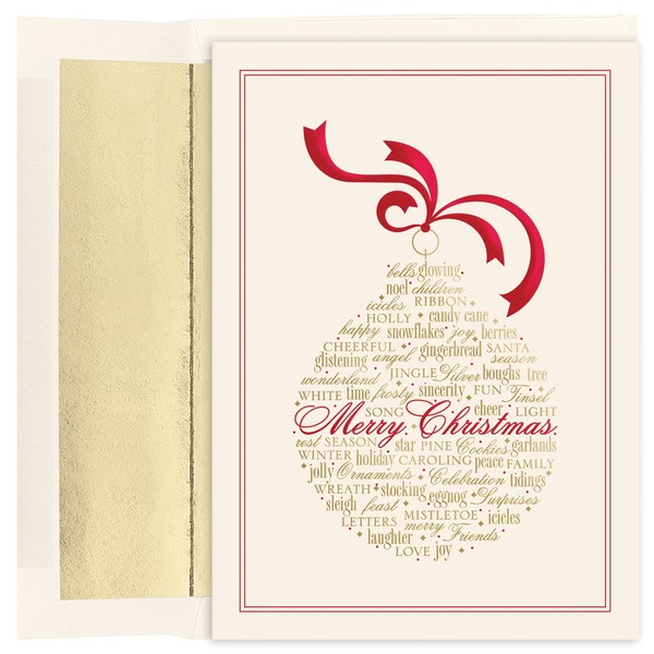 Masterpiece Studios Holiday Collection 16-Count Boxed Christmas Cards with Foil-Lined Envelopes, 7.8" x 5.6", Words of Christmas Ornament (932000)