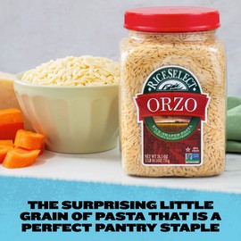 RiceSelect Orzo Rice-Shaped Pasta, Premium Non-GMO Orzo Pasta, 26.5-Ounce Jar