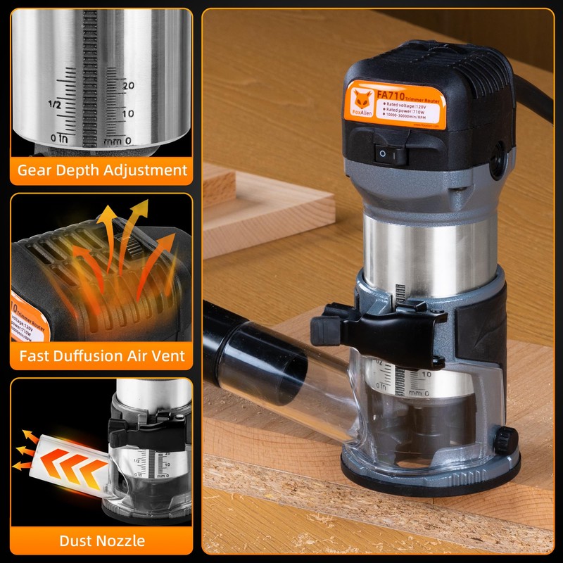 FoxAlien 1HP 710W 65mm Diameter Compact Palm Router for CNC