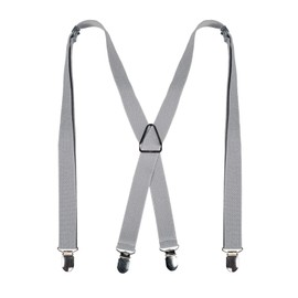 Alizeal Solid Skinny Suspenders X Shape for Men with 4 Clips (Light Gray)