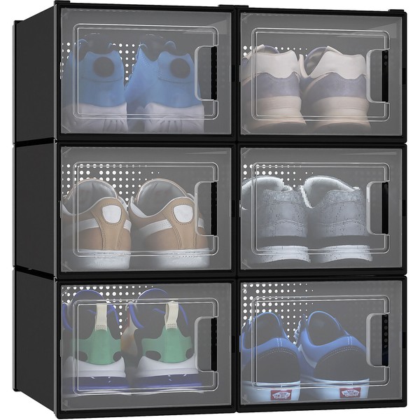 YITAHOME 6Pcs Shoe Box Medium Transparent Organizer Stackable Sneaker Storage