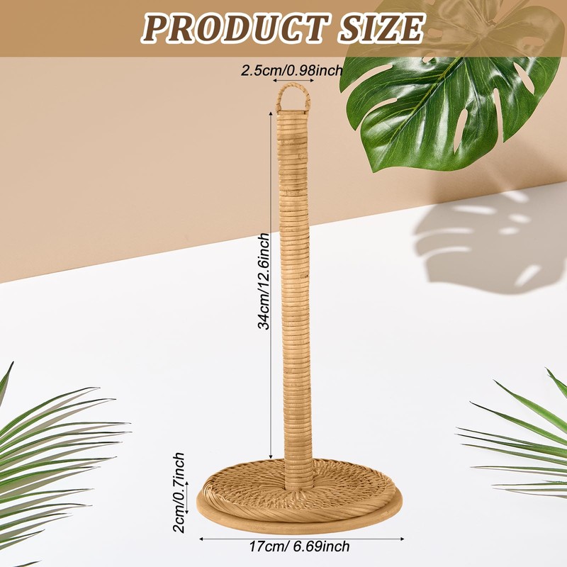 Leinuosen Rattan Paper Towel Holder Woven Wood Paper Towel Stand
